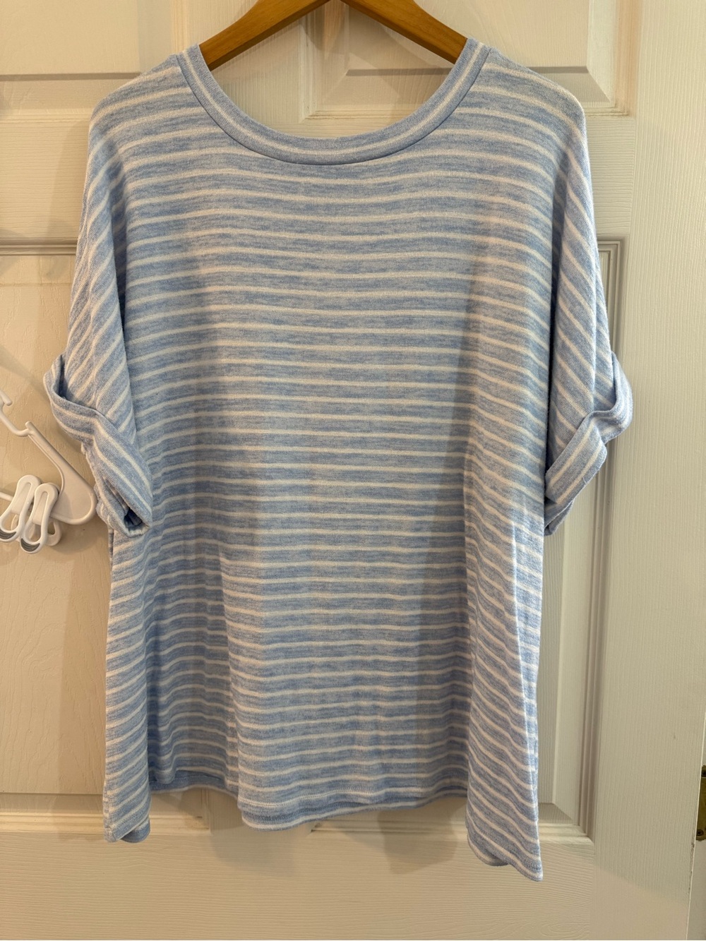 a.n.a Light Blue & White Striped Roll-Sleeve Tee